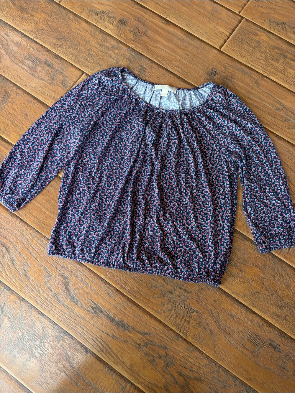 Michael Kors Navy Paisley Elastic-Hem Peasant Blouse - Size Small